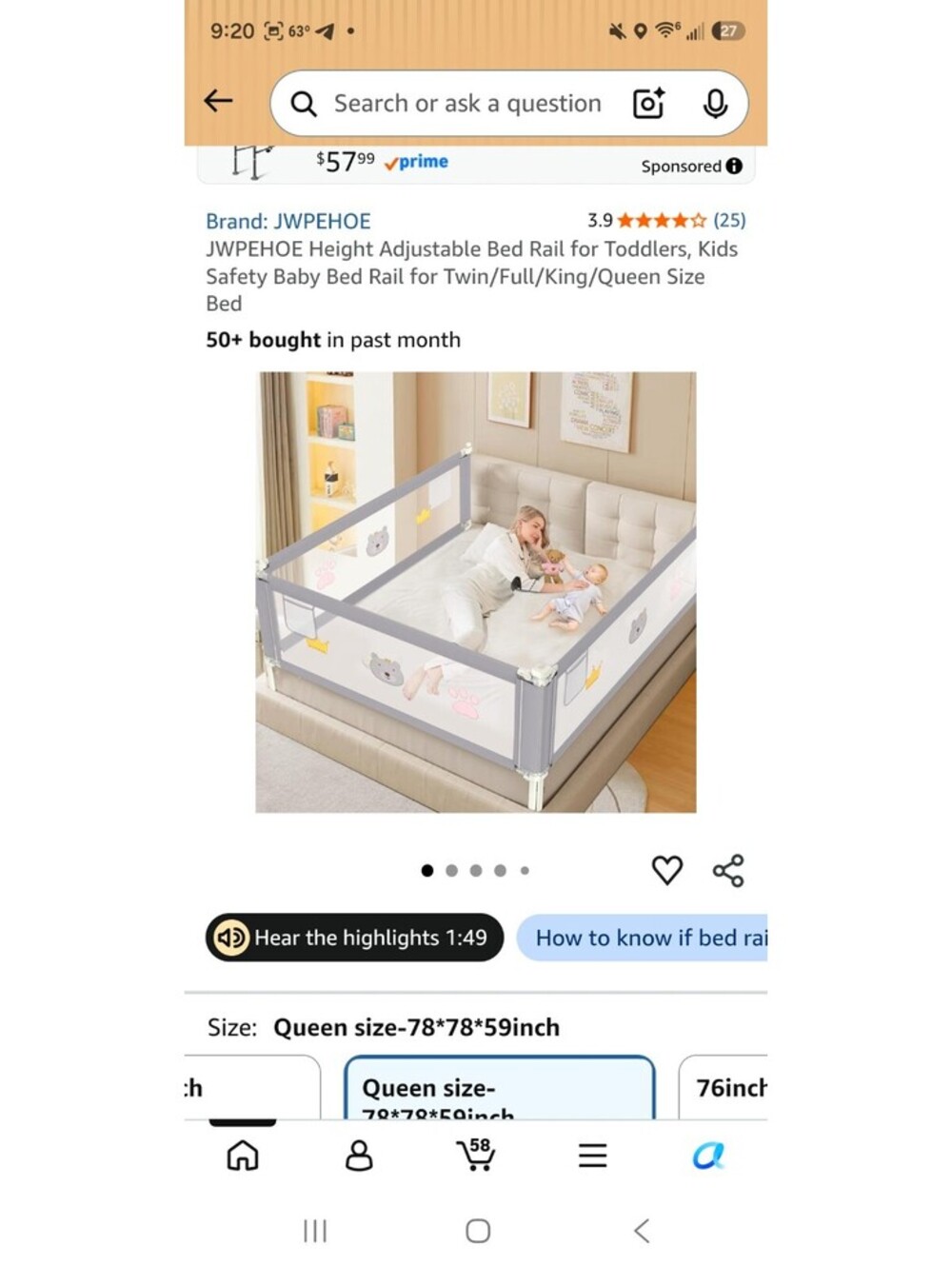 JWPEHOE Height Adjustable Bed Rail for Toddlers and Kids Safety Baby Bed Rail -
